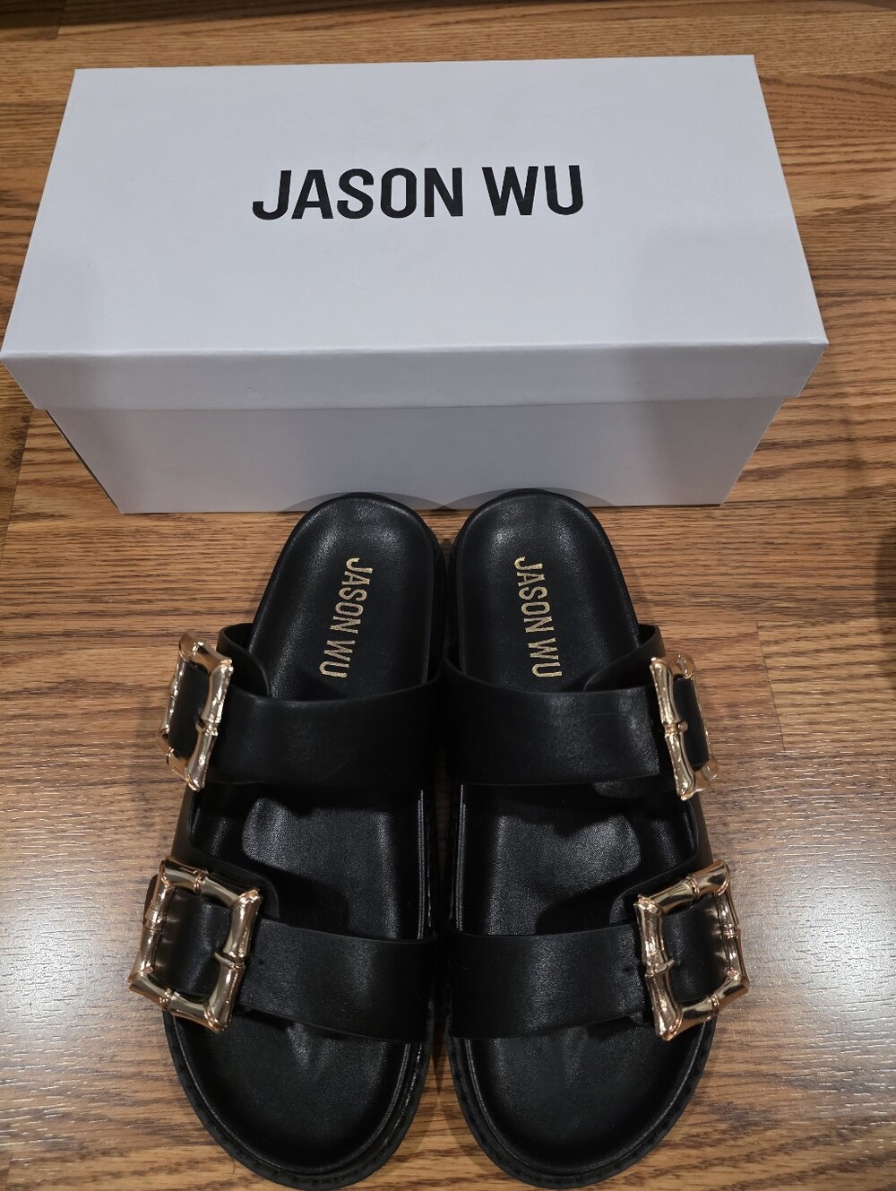 Jason Wu Black Sandals With Gold Buckles
